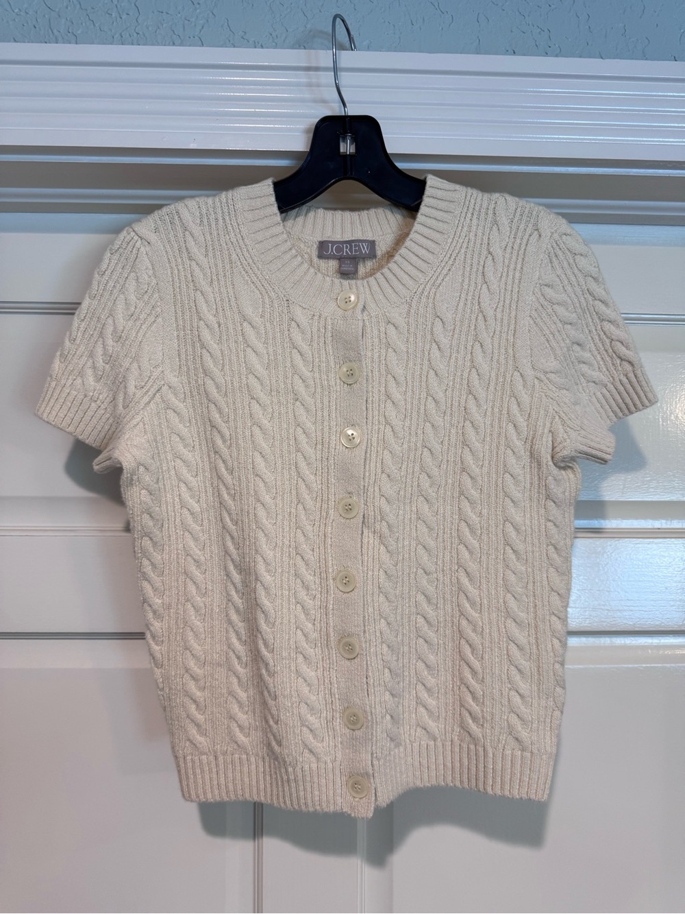 J. Crew Cream Cable Knit Short Sleeve Cardigan Sweater NWOT